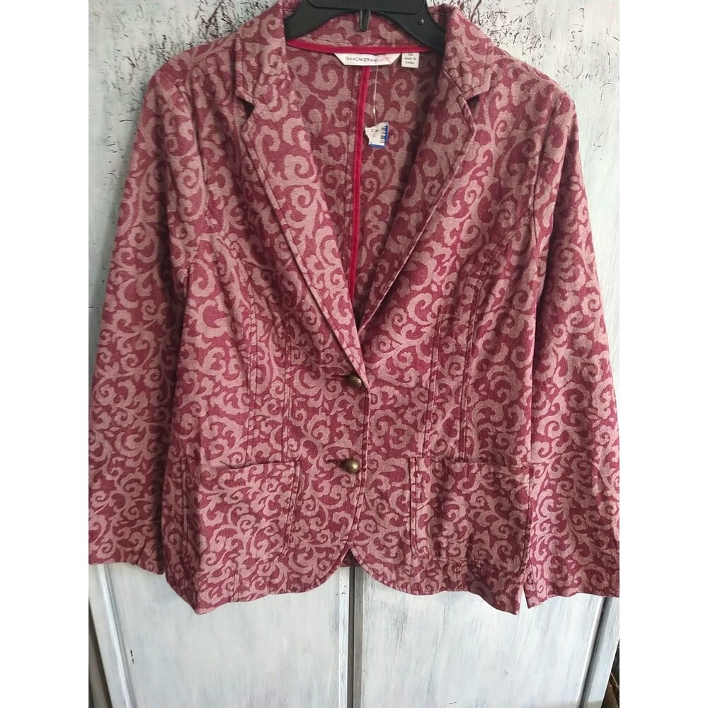 Isaac Mizrahi Blazer Sz 10 Boho Feminine Burgundy Scrolls Y2k